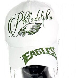 Philadelphia Eagles Football White Fitted Adj. Baseball Cap with Shiny Lettering